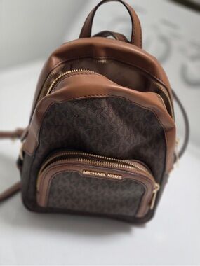 Michael Kors Brown and Tan Logo Mini Backpack